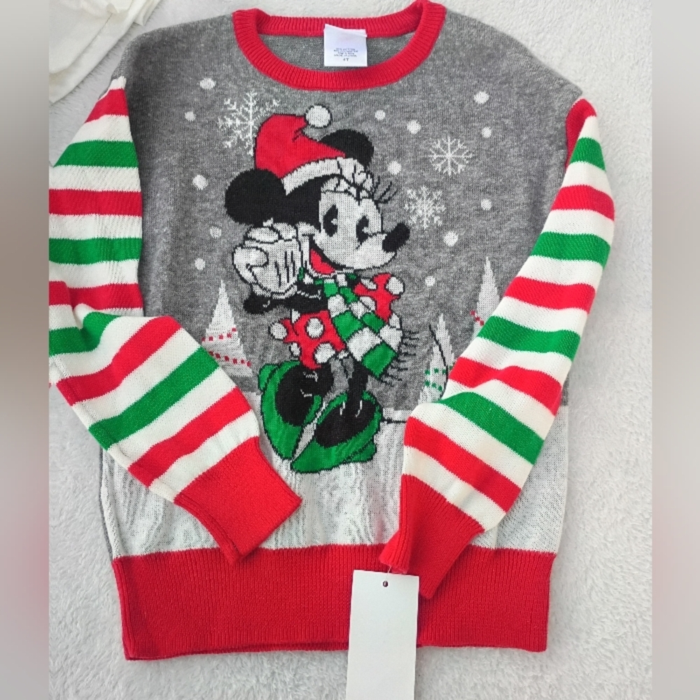 Disney Gray and Red Minnie Mouse Holiday Sweater